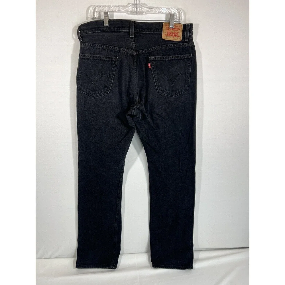 Levis 505 Mens Jeans 36x34 Black Regular Fit Red Tab‎ Denim